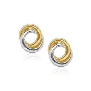 Dual Tone Circular Interlinked Gold Stud Earrings in 10K Gold