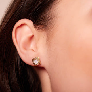 Square MOP, Diamond & Gold Stud Earrings in 10K Yellow Gold