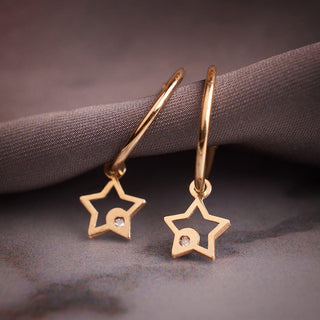 Star Dangle Gold Hoop Earrings in 10K Yellow Gold