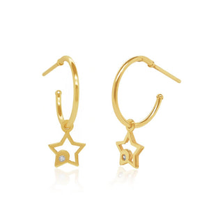 Star Dangle Gold Hoop Earrings in 10K Yellow Gold