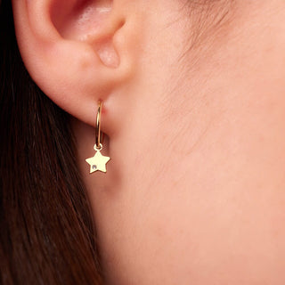 Dainty Star Dangle Gold Hoop Earrings in 10K Yellow Gold