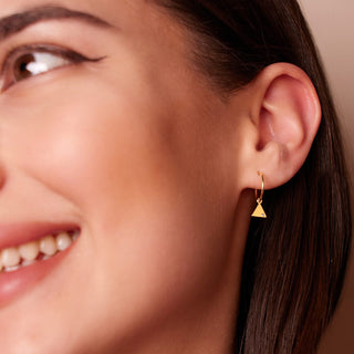 Dainty Triangle Dangle Gold Hoop Earrings in 10K Yellow Gold