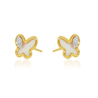Butterfly MOP, Diamond & Gold Stud Earrings in 10K Gold