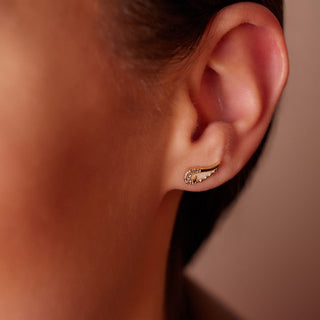 Elongated Heart MOP, Diamond & Gold Stud Earrings in 10K Yellow Gold