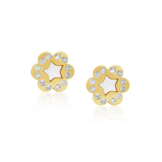 Flower MOP, Diamond & Gold Stud Earrings in 10K Yellow Gold