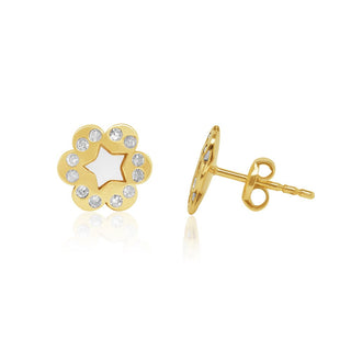 Flower MOP, Diamond & Gold Stud Earrings in 10K Yellow Gold
