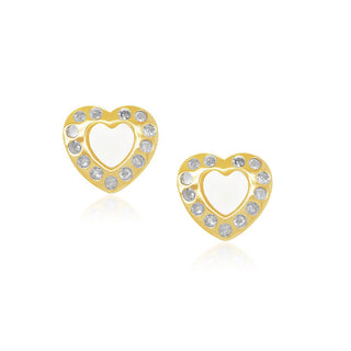 Heart-shaped MOP, Diamond & Gold Stud Earrings in 10K Yellow Gold