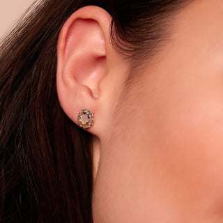 Double Flower MOP, Diamond & Gold Stud Earrings in 10K Yellow Gold