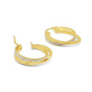 Overlapped Glitter Gold Hoop Earrings in 9K Yellow Gold