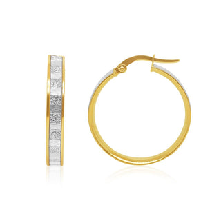 Flat Band Glitter Gold Hoop Earrings in 9K Yellow Gold