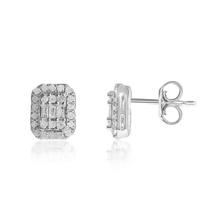 1/3 Carat Concentric Emerald Diamond Stud Earrings in Sterling Silver