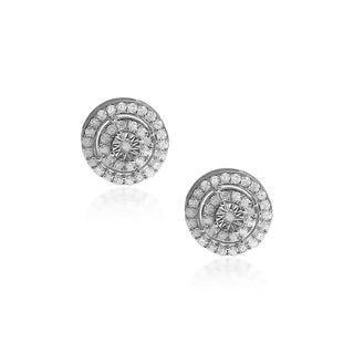 1/2 Carat Round Cluster Diamond Stud Earrings in Sterling Silver