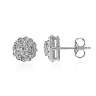 1/2 Carat Sunflower Lab Grown Diamond Stud Earrings in Sterling Silver