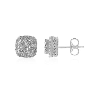 3/4 Carat Classic Cushion Shaped Lab Grown Diamond Stud Earrings in Sterling Silver