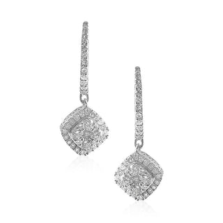 5/8 Carat Lab Grown Diamond Hoop Earrings with Kite Shaped Cluster Drop in Sterling Silver