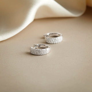 1/2 Carat Modern Lab Grown Diamond Studded Hoop Earrings in Sterling Silver