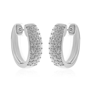 1/2 Carat Modern Lab Grown Diamond Studded Hoop Earrings in Sterling Silver