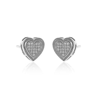 1/10 Carat Heart Shaped Diamond Studs in Sterling Silver