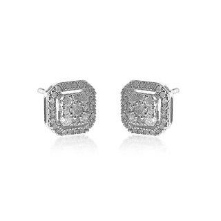 1/2 Carat Diamond Studded Octagon Studs in Sterling Silver