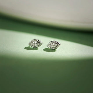 1/6 Carat Leaf Shaped Diamond Stud Earrings in Sterling Silver