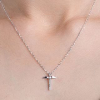 1/10 Carat Cross Shape Studded Diamond Pendant Necklace in Sterling Silver-18"