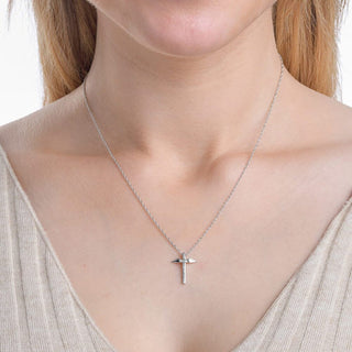 1/10 Carat Cross Shape Studded Diamond Pendant Necklace in Sterling Silver-18"