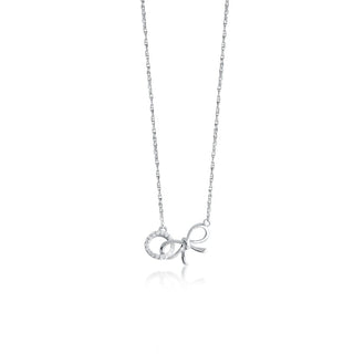 Bow Shape Diamond Accent Pendant Necklace in Sterling Silver-18"