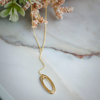 Oval Drop Lariat Gold Necklace in 9K Yellow Gold-18"