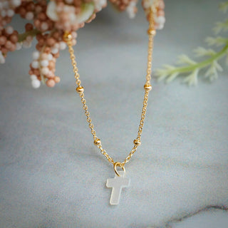 Cross MOP & Gold Pendant Necklace in 9K Yellow Gold-18"
