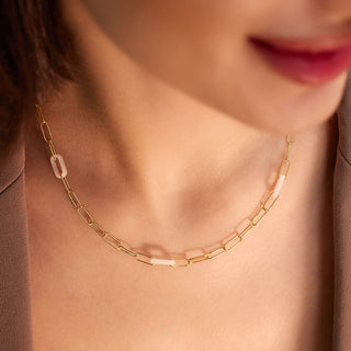 Bold Link with MOP & Gold Necklace in 9K Yellow Gold-18"