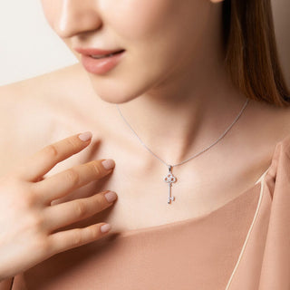 1/5 Carat Vintage Key Diamond Pendant Necklace in Sterling Silver