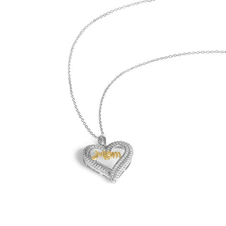 1/3 Carat Mom in Heart Diamond Pendant Necklace in Sterling Silver & 10K Yellow Gold