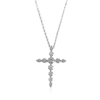 3/4 Carat Lab Grown Diamond Studded Cross Pendant Necklace in Sterling Silver-18"