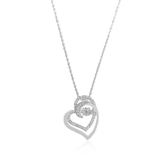 1/6 Carat Double Heart Lab Grown Diamond Pendant Necklace in Sterling Silver-18"