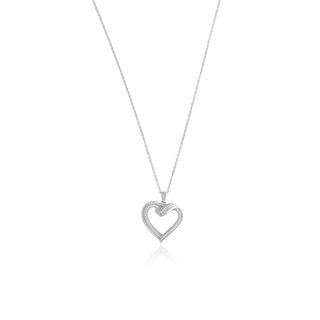 1/4 Carat Heart Shaped Interlinked 2-Layer Diamond Pendant Necklace in Sterling Silver