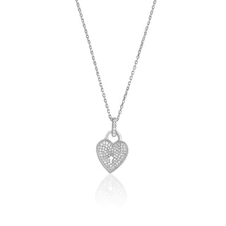 1/4 Carat Diamond Studded Heart Shaped Lock and Key Pendant Necklace in Sterling Silver
