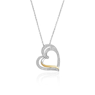 1/10 Carat Dual Tone Heart Shaped Diamond Pendant Necklace in Sterling Silver & 10K Yellow Gold