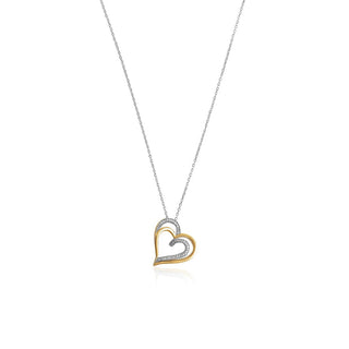 1/10 Carat 2 Tone Heart Shaped Diamond Pendant Necklace in Sterling Silver & 10K Yellow Gold-18"