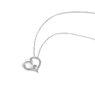 1/10 Carat Heart Shaped Diamond Pendant Necklace with Cluster in Sterling Silver