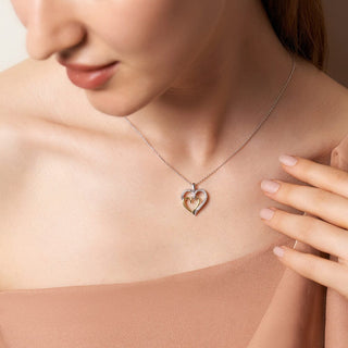 1/8 Carat Heart in a Heart 2-Tone Diamond Pendant Necklace in Sterling Silver & 10K Yellow Gold