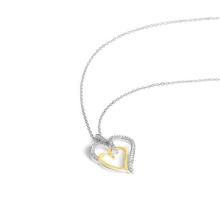 1/8 Carat Heart in a Heart 2-Tone Diamond Pendant Necklace in Sterling Silver & 10K Yellow Gold
