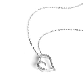 1/8 Carat Slant Heart Shaped Diamond Pendant Necklace in Sterling Silver