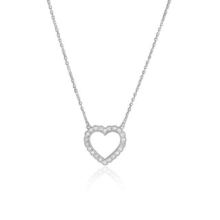 1/6 Carat Heart Shaped Pendant Necklace with Scallop Border in Sterling Silver