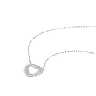 1/6 Carat Heart Shaped Pendant Necklace with Scallop Border in Sterling Silver