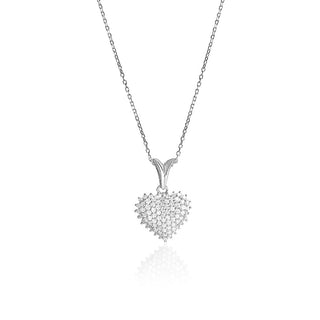 3/4 Carat Fully Studded Heart Shaped Diamond Pendant Necklace in Sterling Silver
