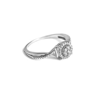 0.16 Carat Twisted Round Cluster Diamond Ring in 10K White Gold