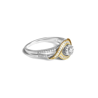 0.40 Carat Ornamented Round Diamond Ring in Sterling Silver & 10K Yellow Gold
