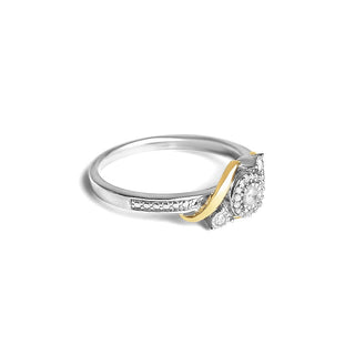 0.10 Carat Chic 3-Cluster Diamond Ring in Sterling Silver & 10K Yellow Gold