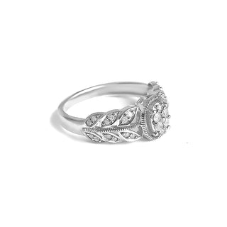 0.25 Carat Statement Oval With Leaves Diamond Ring in Sterling Silver