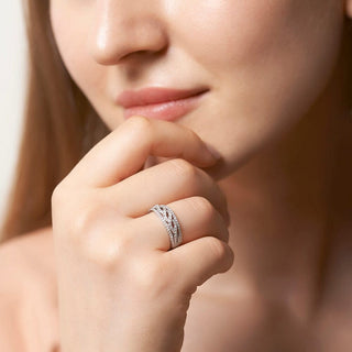 0.50 Carat Intricate Criss-cross Diamond Ring in Sterling Silver